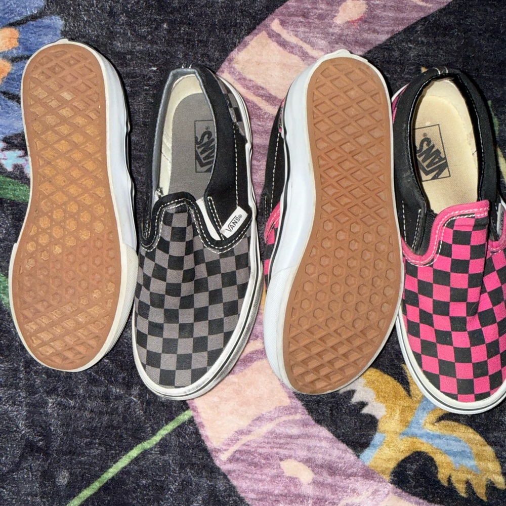 Vans Kids Black and Pink Checkerboard Slip-On Sneakers - Picture 2 of 3